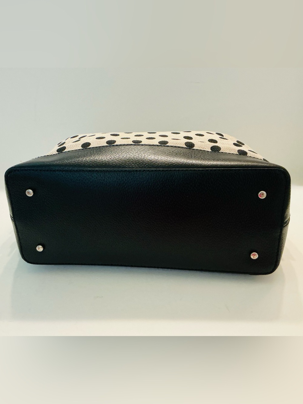 KATE SPADE, Justina Ashlyn Belltown Polka Dot Canvas and Leather Satchel Handbag - Picture 8 of 16